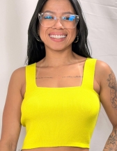 CROPPED MOON EM TRICÔ COM ALÇAS LARGAS - Amarelo