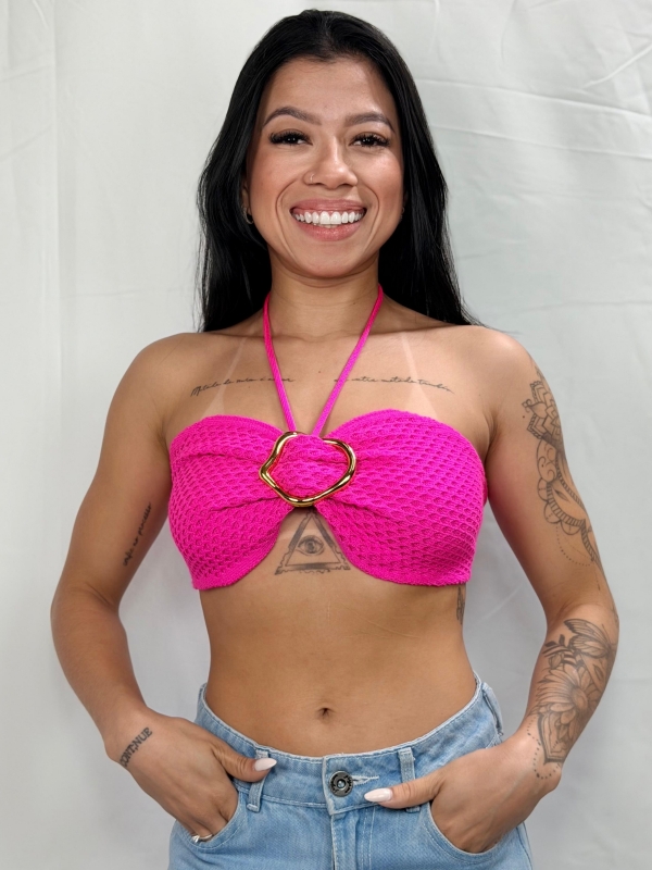 CROPPED BRISA EM TRICÔ TEXTURIZADO  - Rosa