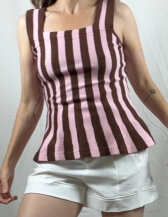 REGATA DE TRICOT MODAL | MODELAGEM BALONÊ - Marrom / Rosa Bebê