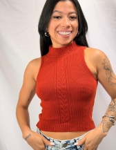 CROPPED TRANÇA MEIO EM TRICÔ COM GOLA ALTA - Terracota