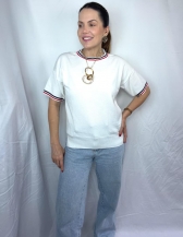 BLUSA AMELIA EM TRICÔ COM DETALHES CONTRASTANTES - Branco