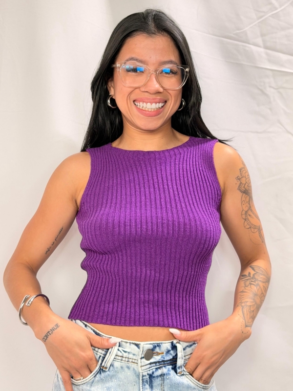 CROPPED BRUNA CANELADO SEM MANGAS - Roxo