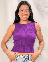 CROPPED BRUNA CANELADO SEM MANGAS - Roxo