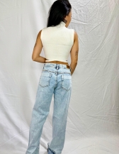CROPPED AMARRAÇÃO EM TRICÔ CANELADO COM GOLA ALTA - Branco
