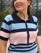 BLUSA FEMININA SIMIONE EM TRICÔ COM GOLA POLO E BOTÕES - Rosa Bebê