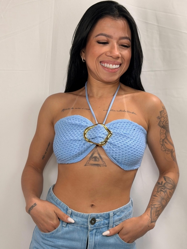 CROPPED BRISA EM TRICÔ TEXTURIZADO  - Azul