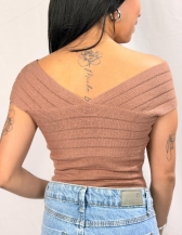 BODY MAUTÊ EM TRICÔ COM DECOTE TRANSPASSADO - Bege