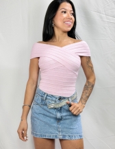 BODY MAUTÊ EM TRICÔ COM DECOTE TRANSPASSADO - Rosa Bêbe