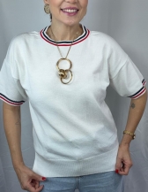 BLUSA AMELIA EM TRICÔ COM DETALHES CONTRASTANTES - Branco