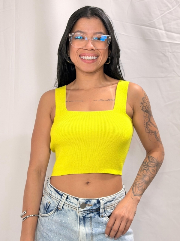 CROPPED MOON EM TRICÔ COM ALÇAS LARGAS - Amarelo