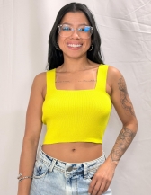 CROPPED MOON EM TRICÔ COM ALÇAS LARGAS - Amarelo