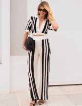 CONJUNTO TAÍSIA | TRICÔ - Branco Listrado