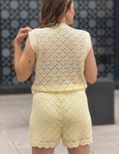 CONJUNTO ESTER RENDADO – COLETE E SHORT - Amarelo