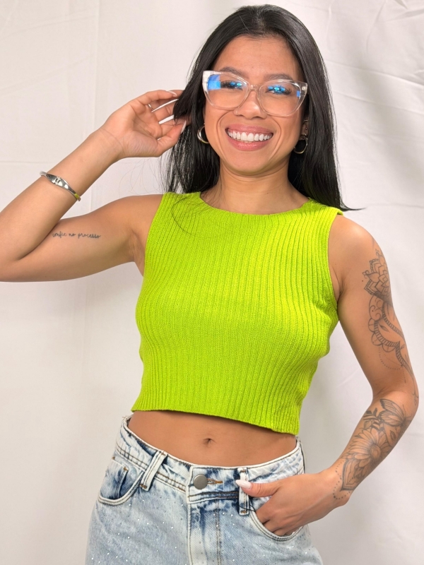 CROPPED BRUNA CANELADO SEM MANGAS - Verde