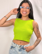 CROPPED BRUNA CANELADO SEM MANGAS - Verde