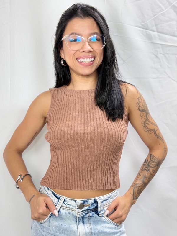 CROPPED BRUNA CANELADO SEM MANGAS - Camel