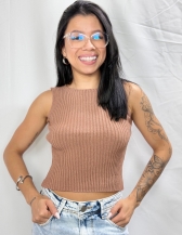 CROPPED BRUNA CANELADO SEM MANGAS - Camel