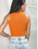CROPPED TRANÇA MEIO EM TRICÔ COM GOLA ALTA - Laranja