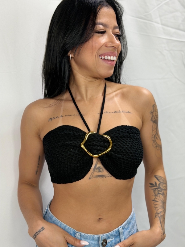 CROPPED BRISA EM TRICÔ TEXTURIZADO  - Preto