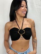 CROPPED BRISA EM TRICÔ TEXTURIZADO  - Preto
