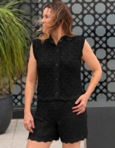 CONJUNTO ESTER RENDADO – COLETE E SHORT - Preto
