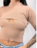 CROPPED 2 PEÇAS EM TRICÔ CANELADO COM SOBREPOSIÇÃO - Bege