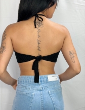 CROPPED BRISA EM TRICÔ TEXTURIZADO  - Preto