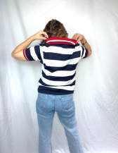 BLUSA NÁUTICA POLO LISTRADA COM GOLA CONTRASTANTE - Azul Marinho