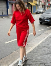 CONJUNTO URBAN EM TRICÔ – BLUSA E BERMUDA - Vermelho