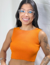 CROPPED BRUNA CANELADO SEM MANGAS - Laranja