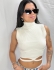 CROPPED AMARRAÇÃO EM TRICÔ CANELADO COM GOLA ALTA - Branco