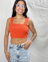 CROPPED MOON EM TRICÔ COM ALÇAS LARGAS - Laranja