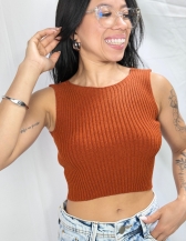 CROPPED BRUNA CANELADO SEM MANGAS - Terracota