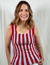 REGATA DE TRICOT MODAL | MODELAGEM BALONÊ - Vermelho / Azul Bebê