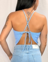 CROPPED TRIÂNGULO DE BICO - Azul Bebê