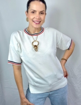 BLUSA AMELIA EM TRICÔ COM DETALHES CONTRASTANTES - Branco