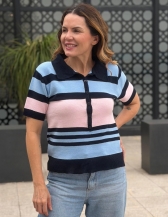 BLUSA FEMININA SIMIONE EM TRICÔ COM GOLA POLO E BOTÕES - Rosa Bebê