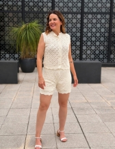 CONJUNTO ESTER RENDADO – COLETE E SHORT - Off White