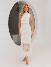 VESTIDO VIENA EM TRICÔ RENDADO COM FORRO - Branco