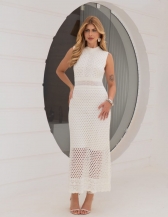 VESTIDO VIENA EM TRICÔ RENDADO COM FORRO - Branco