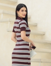 VESTIDO POLO LISTRADO - Vinho