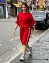CONJUNTO URBAN EM TRICÔ – BLUSA E BERMUDA - Vermelho