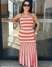 CONJUNTO NÁUTICO LISTRADO DE CROPPED E SAIA LONGA - Laranja Listrado