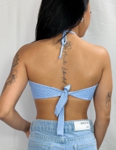 CROPPED BRISA EM TRICÔ TEXTURIZADO  - Azul