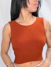 CROPPED BRUNA CANELADO SEM MANGAS - Terracota