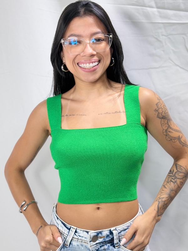 CROPPED MOON EM TRICÔ COM ALÇAS LARGAS - Verde