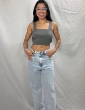 CROPPED MOON EM TRICÔ COM ALÇAS LARGAS - Cinza