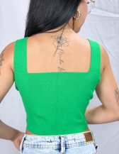 CROPPED MOON EM TRICÔ COM ALÇAS LARGAS - Verde