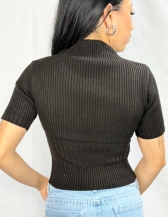 CROPPED 2 PEÇAS EM TRICÔ CANELADO COM SOBREPOSIÇÃO - Preto