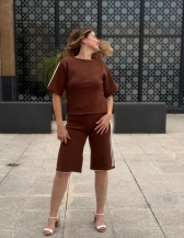 CONJUNTO URBAN EM TRICÔ – BLUSA E BERMUDA - Marrom